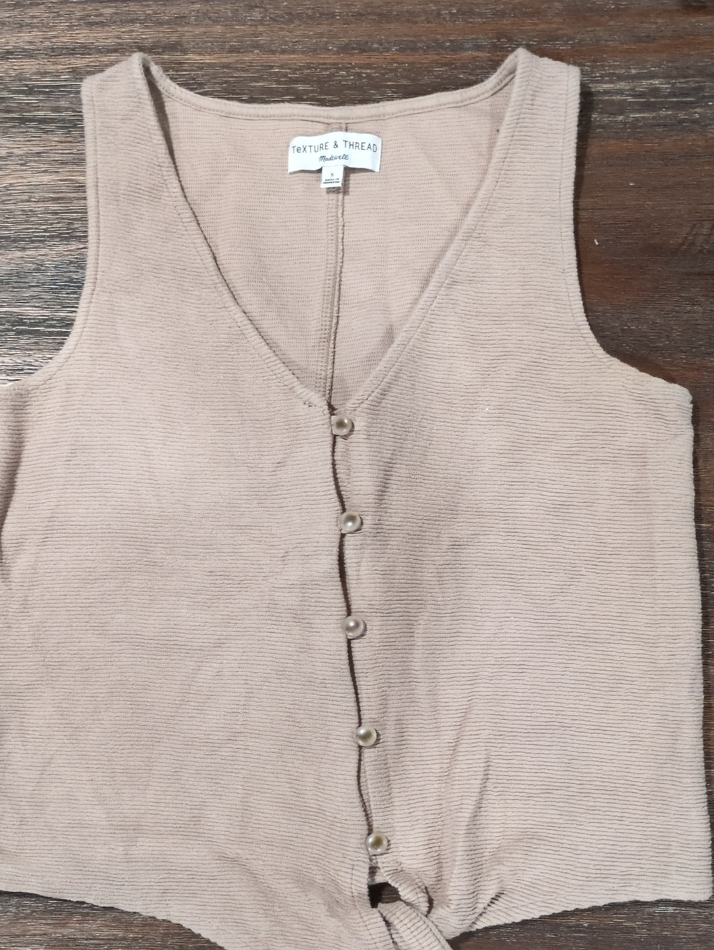 Women's Beige Knit Button-Front Tank Top Small